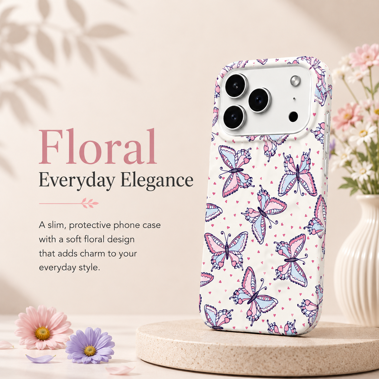 iPhone 17 Pro Max Butterfly Pattern Protective Case – Floral
