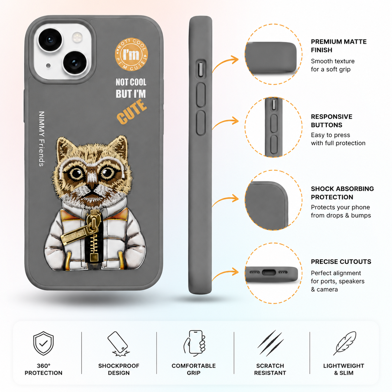 iPhone 14 3D Cat Case – Grey