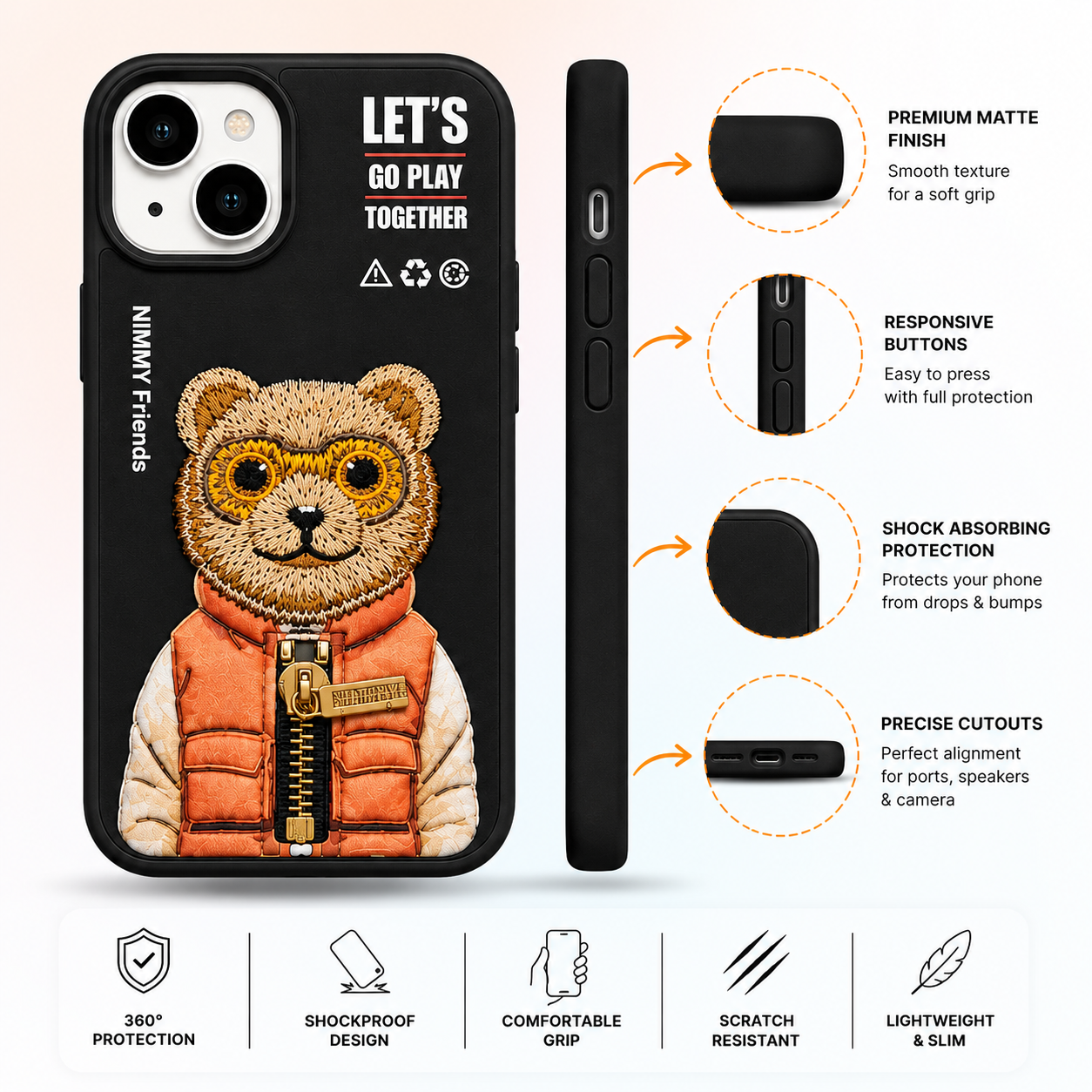 iPhone 15 3D Bear Case – Black
