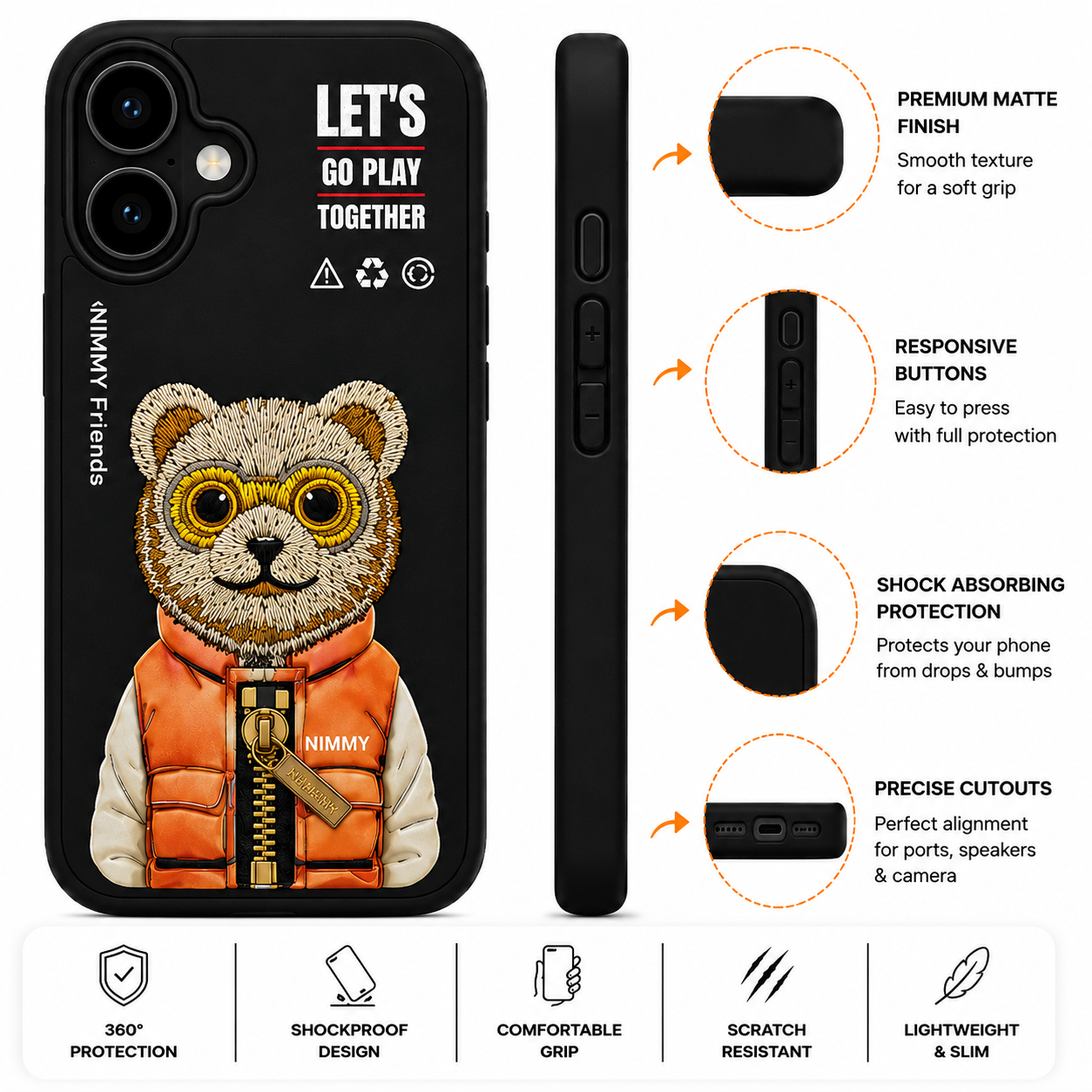 iPhone 16 3D Bear Case – Black