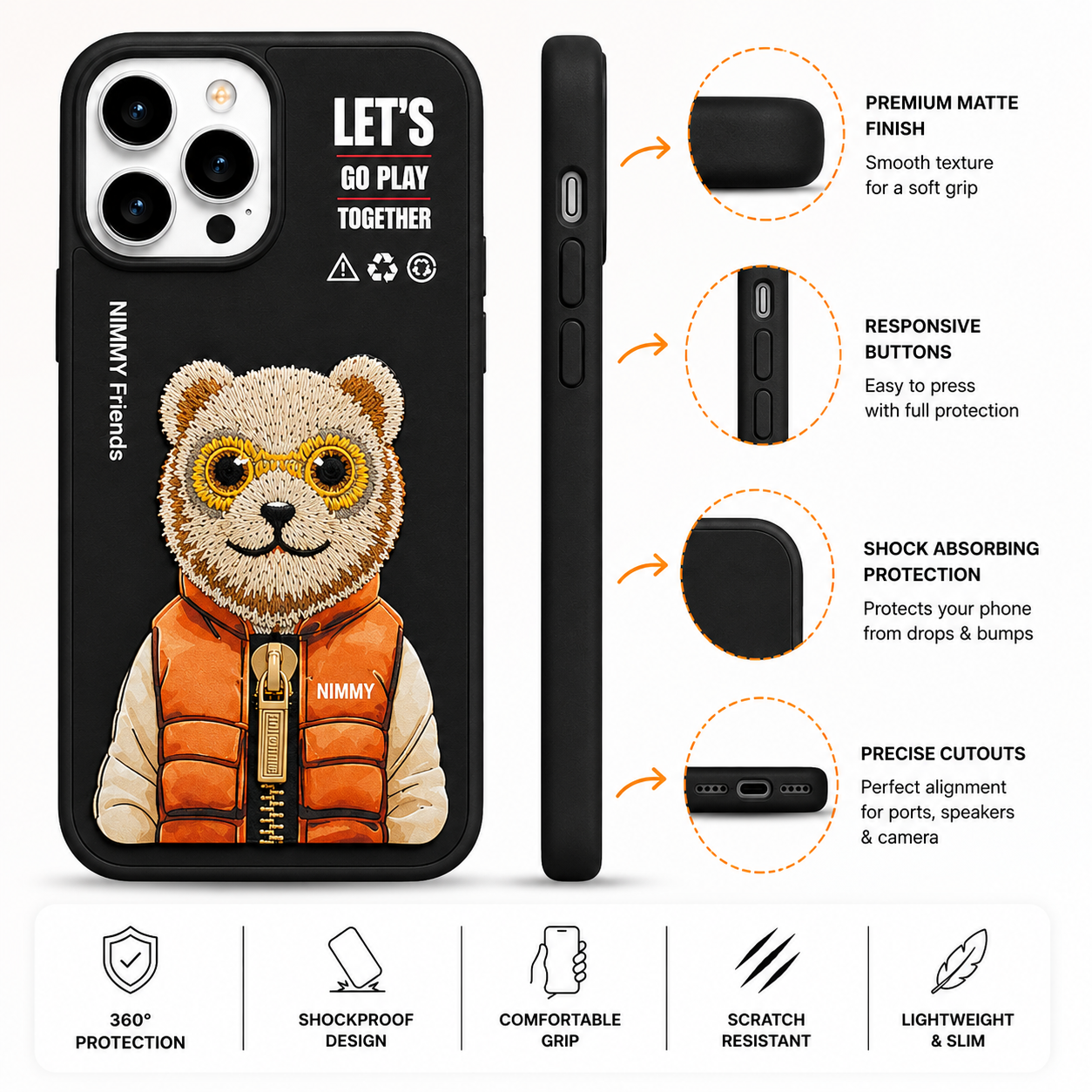 iPhone 14 Pro Max 3D Bear Case – Black