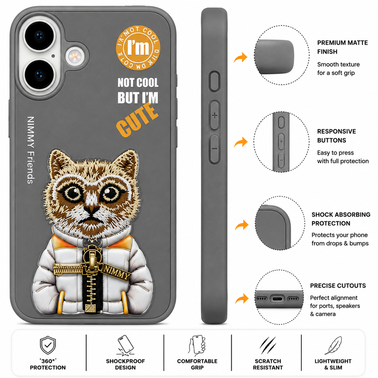 iPhone 17 3D Cat Case – Grey