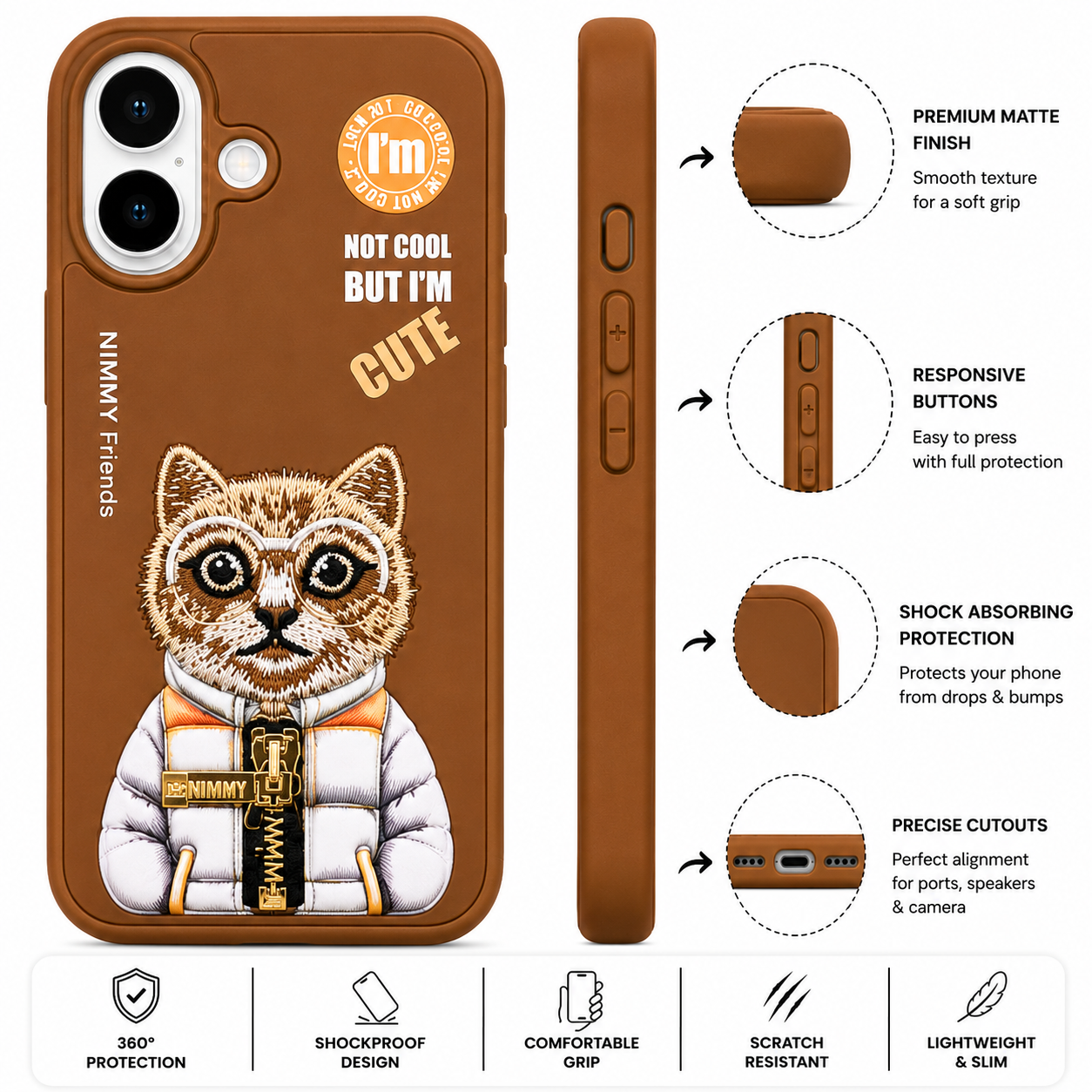 iPhone 17 3D Cat Case – Brown