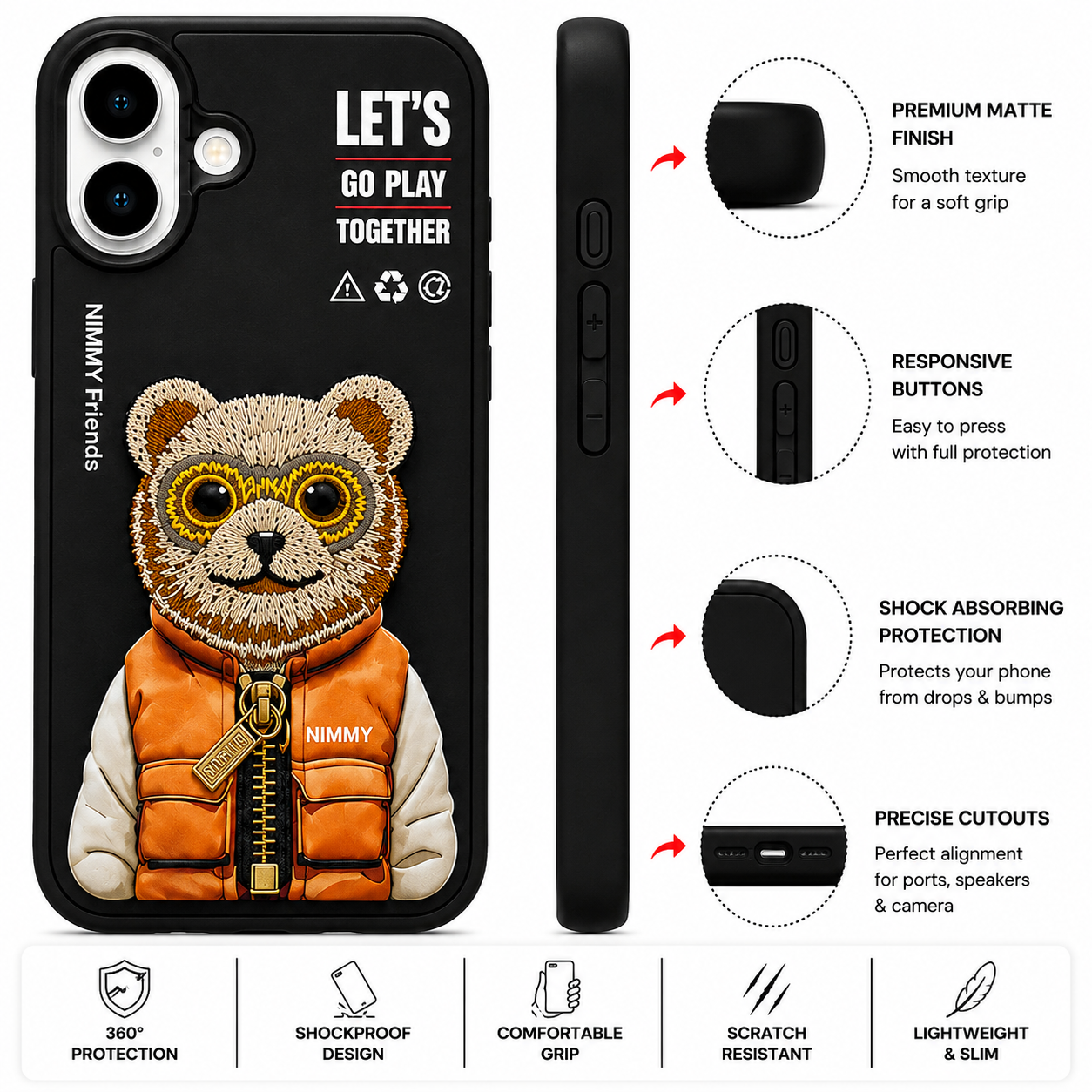 iPhone 17 3D Bear Case – Black