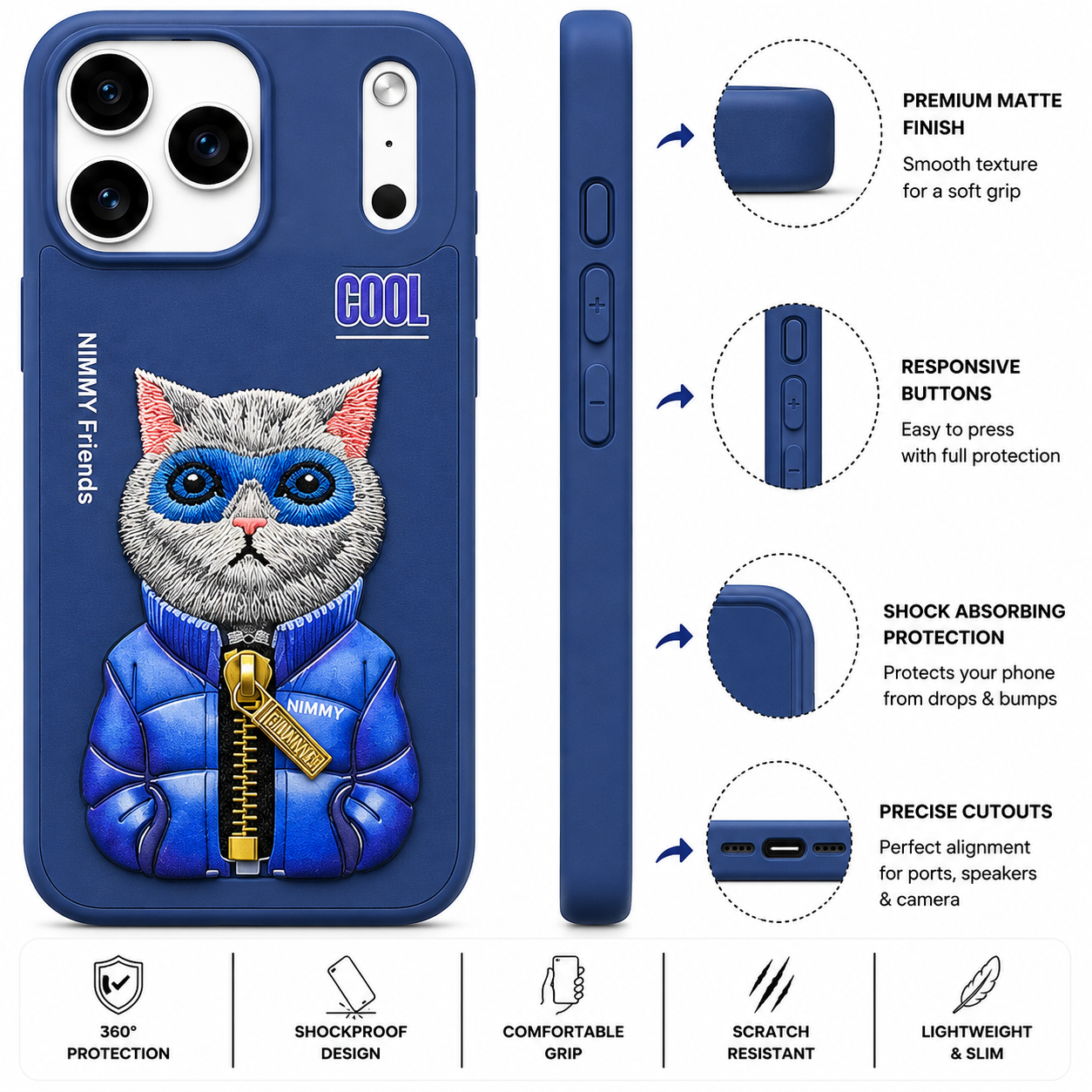 iPhone 17 Pro Max 3D Cat Case – Blue