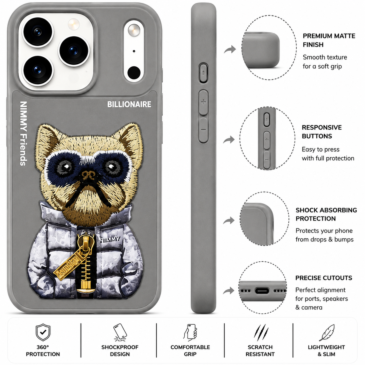 iPhone 17 Pro Max 3D Dog Case – Grey