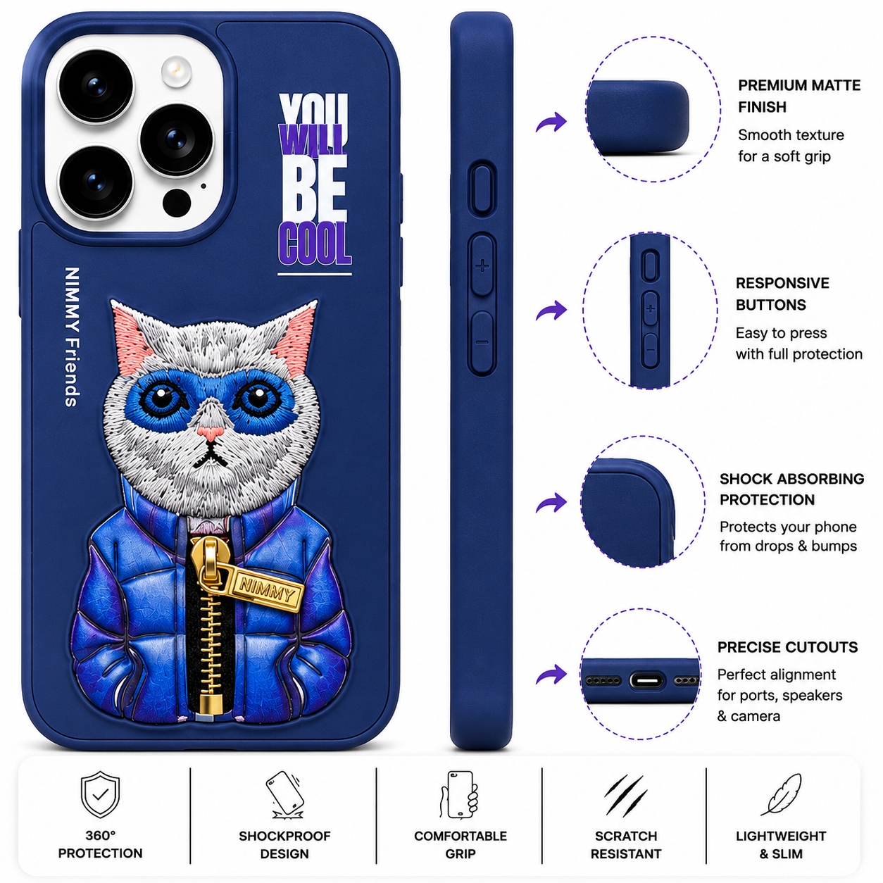 iPhone 16 Pro Max 3D Cat Case – Blue