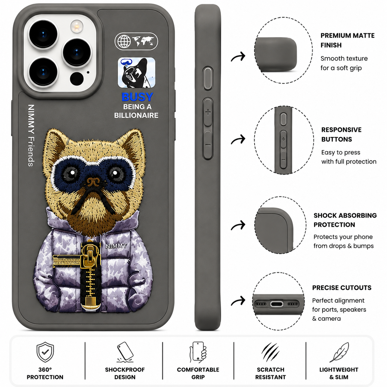 iPhone 16 Pro Max 3D Dog Case – Grey