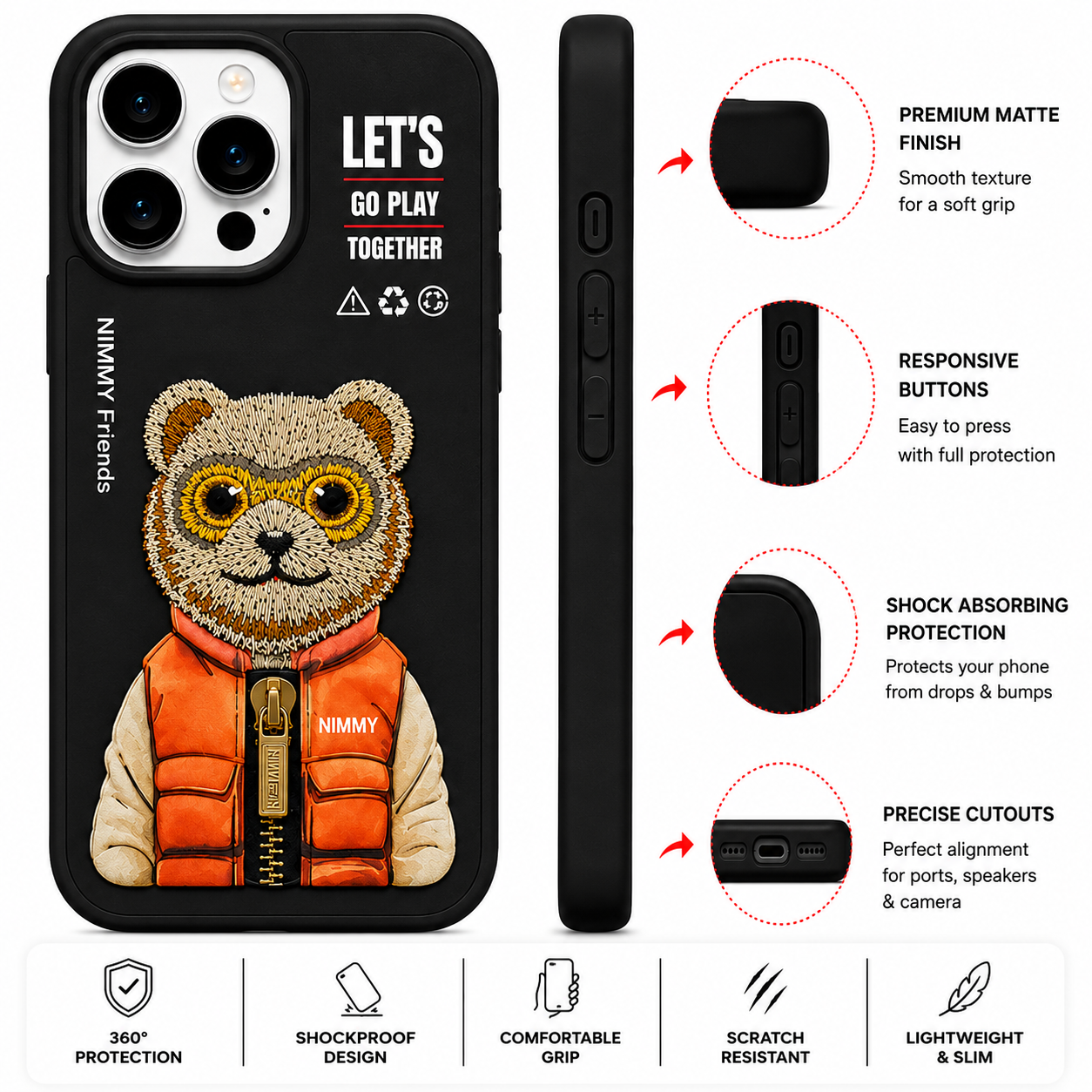 iPhone 16 Pro 3D Bear Case – Black