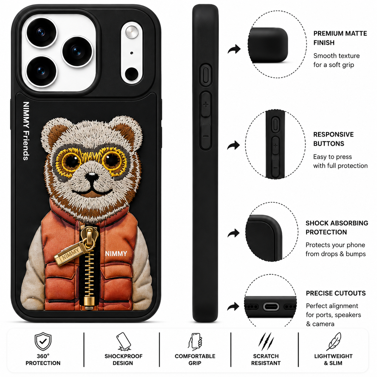 iPhone 17 Pro Max 3D Bear Case – Black