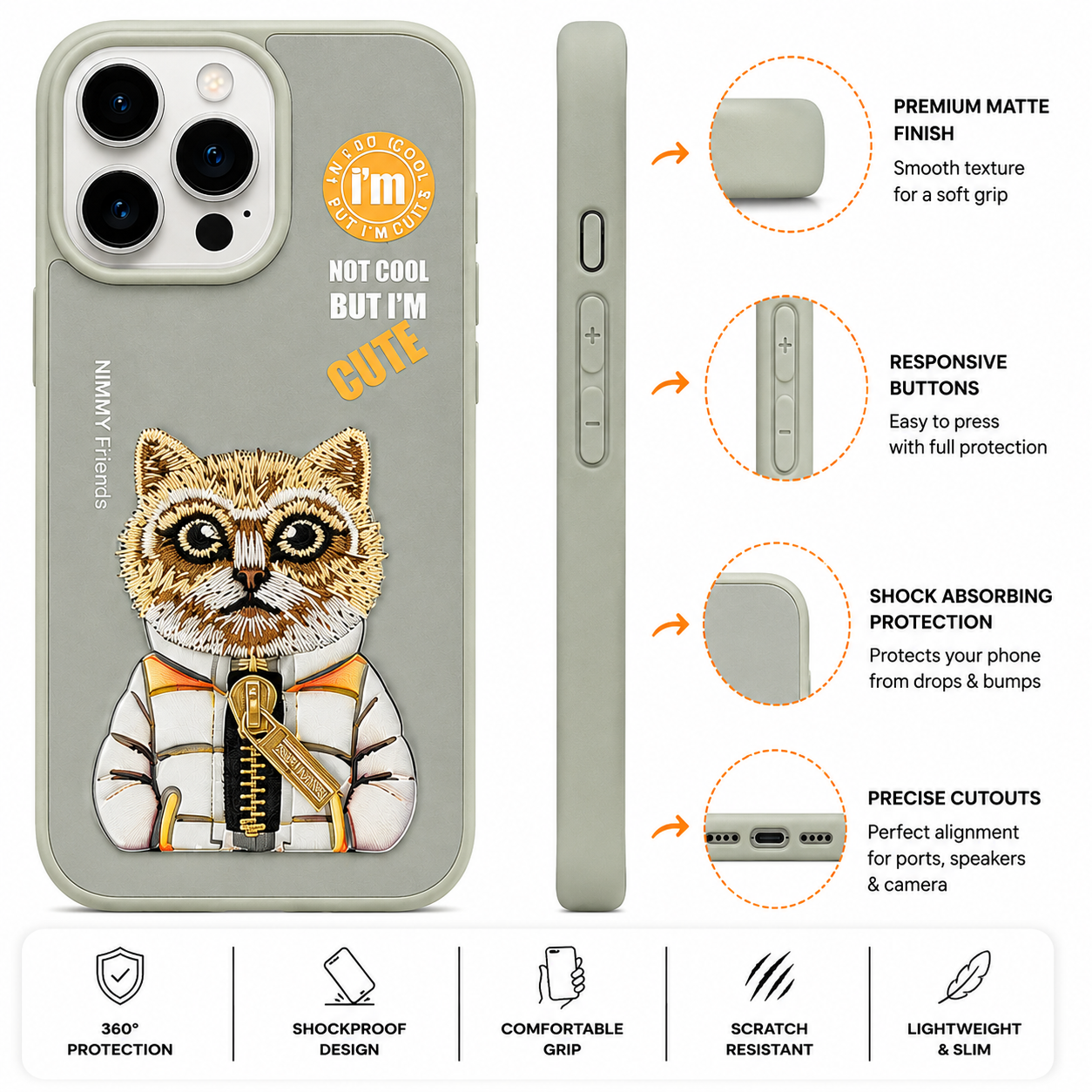 iPhone 15 Pro 3D Cat Case – Grey