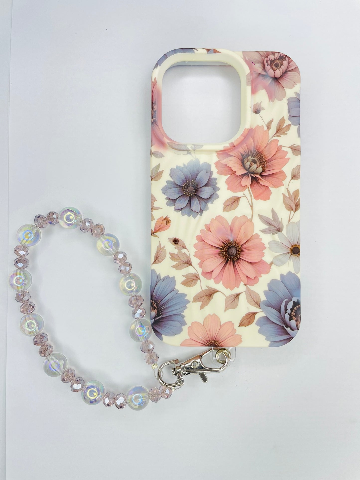 🌸✨ Blush Meadow Floral iPhone Case + Iridescent Charm Bundle 💎