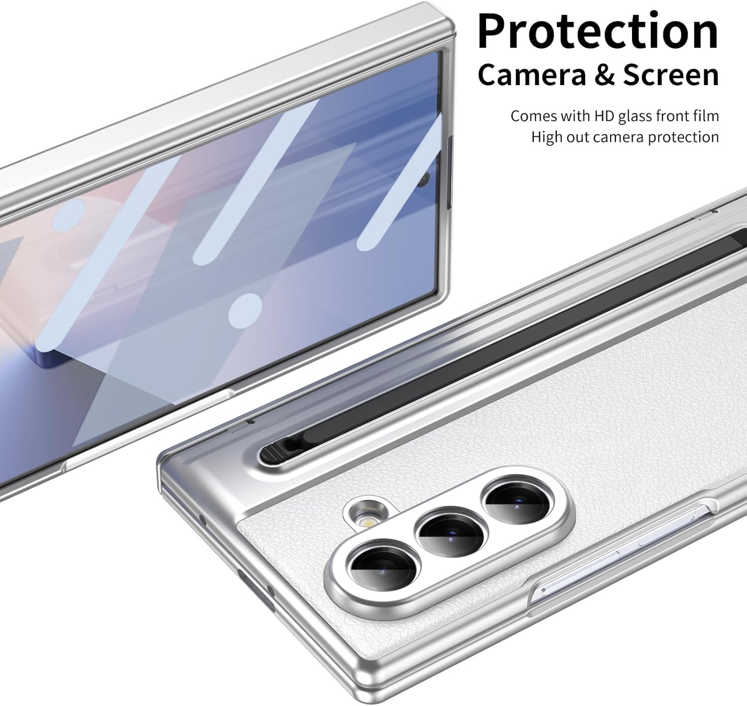 Samsung Galaxy Z Fold 7 Leather Hinge Protection Case with S Pen Holder – Silver