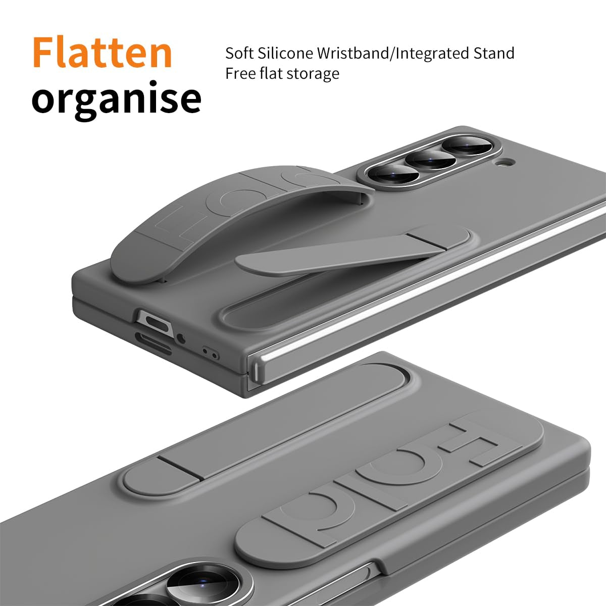 Samsung Galaxy Z Fold 7 Wrist Strap & Kickstand Case – Grey