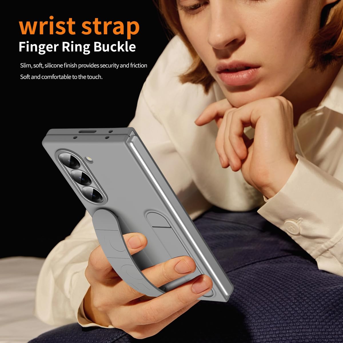 Samsung Galaxy Z Fold 7 Wrist Strap & Kickstand Case – Grey