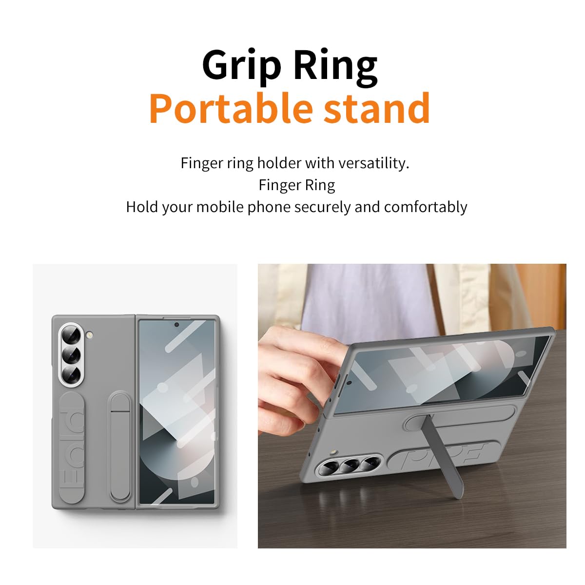 Samsung Galaxy Z Fold 7 Wrist Strap & Kickstand Case – Grey