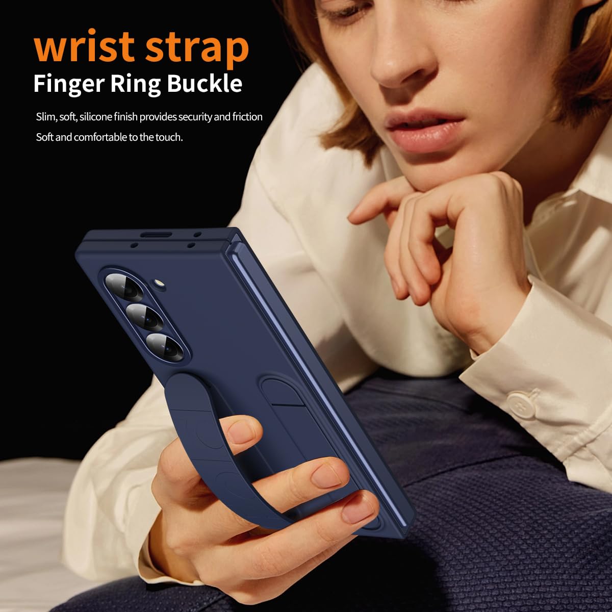 Samsung Galaxy Z Fold 7 Wrist Strap & Kickstand Case – Blue
