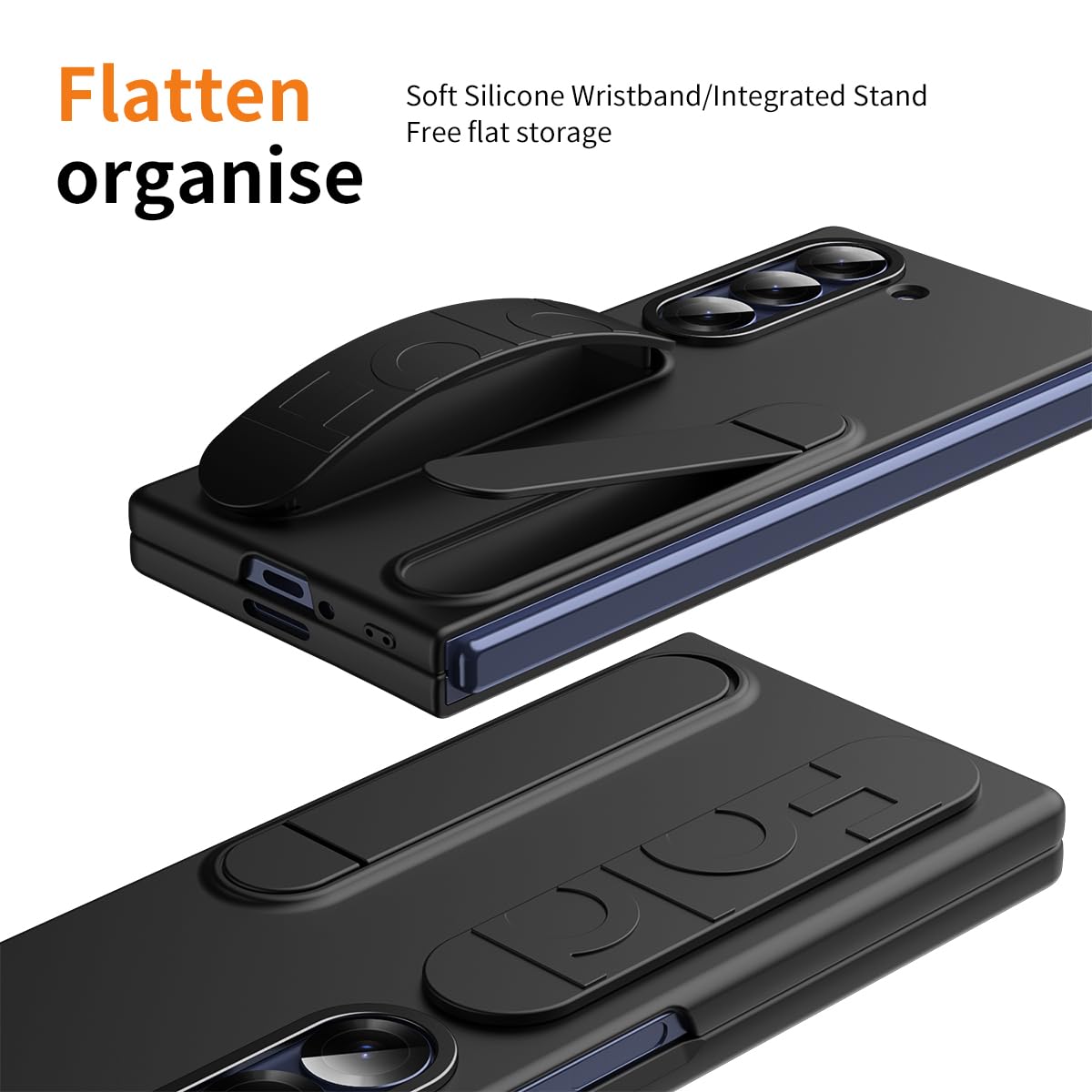 Samsung Galaxy Z Fold 7 Wrist Strap & Kickstand Case – Black