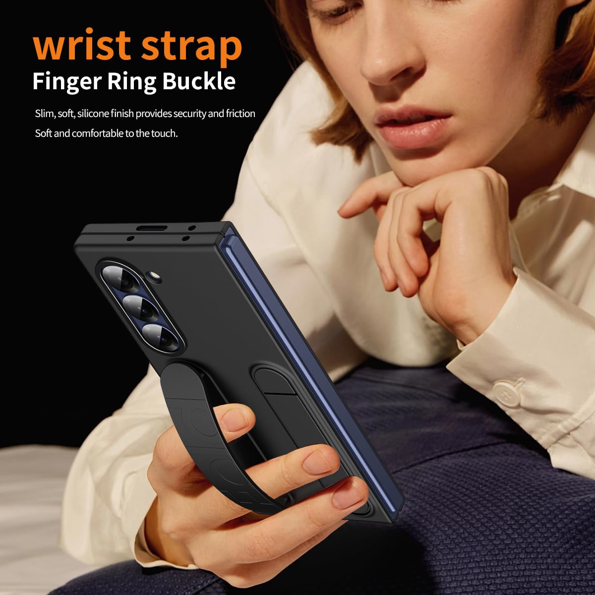 Samsung Galaxy Z Fold 7 Wrist Strap & Kickstand Case – Black