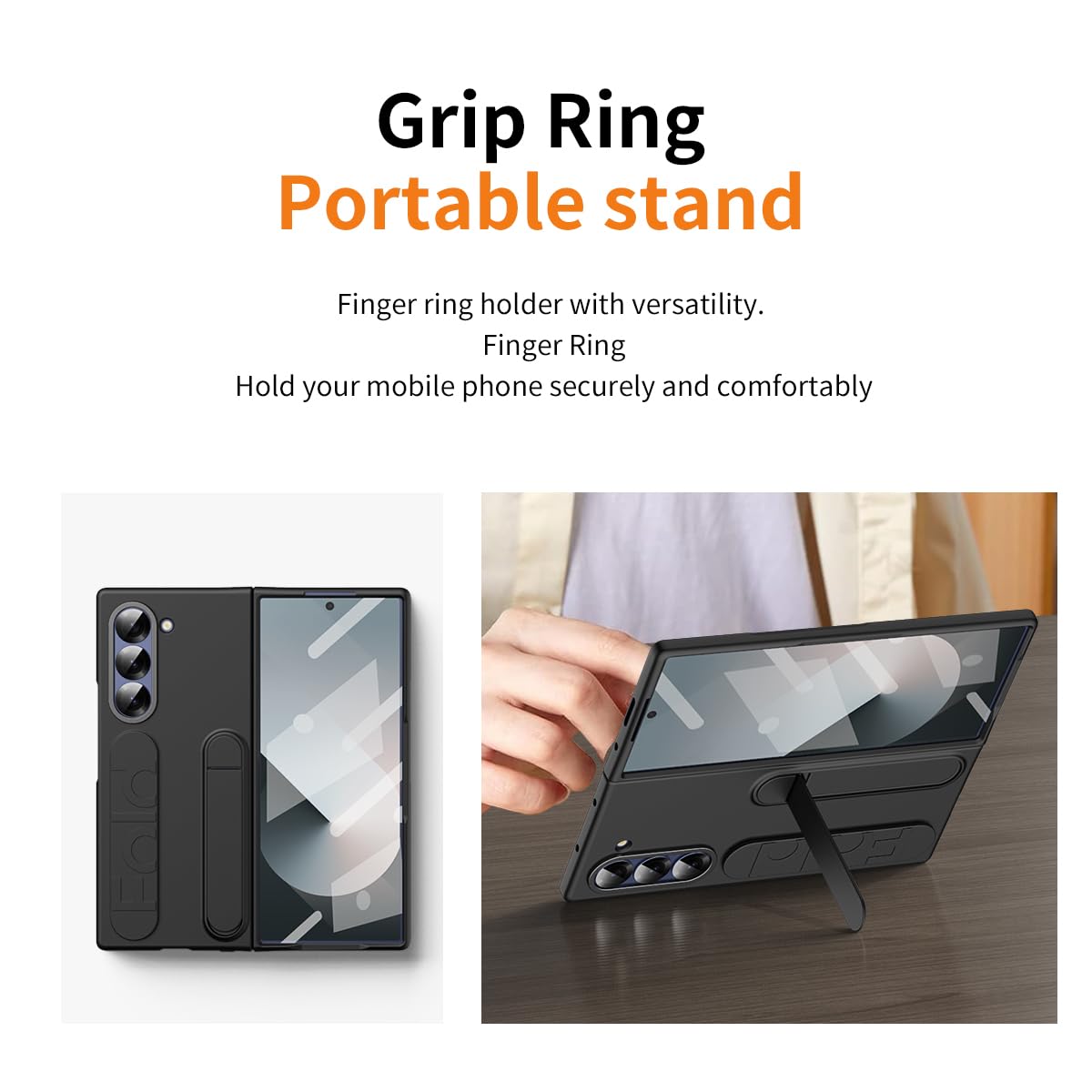 Samsung Galaxy Z Fold 7 Wrist Strap & Kickstand Case – Black