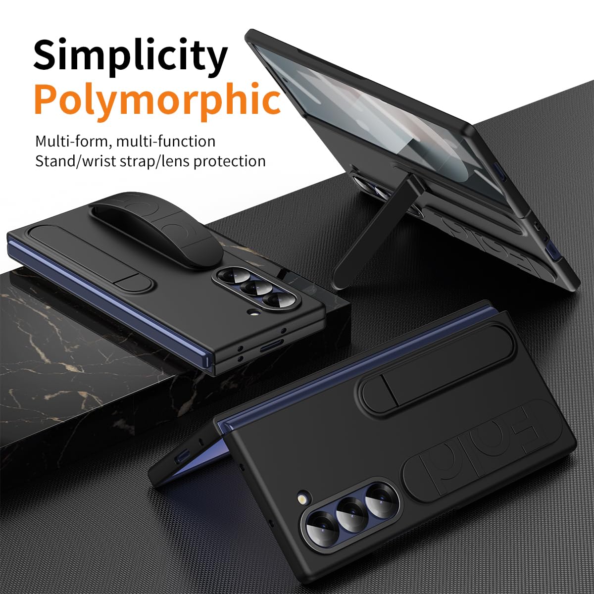 Samsung Galaxy Z Fold 7 Wrist Strap & Kickstand Case – Black