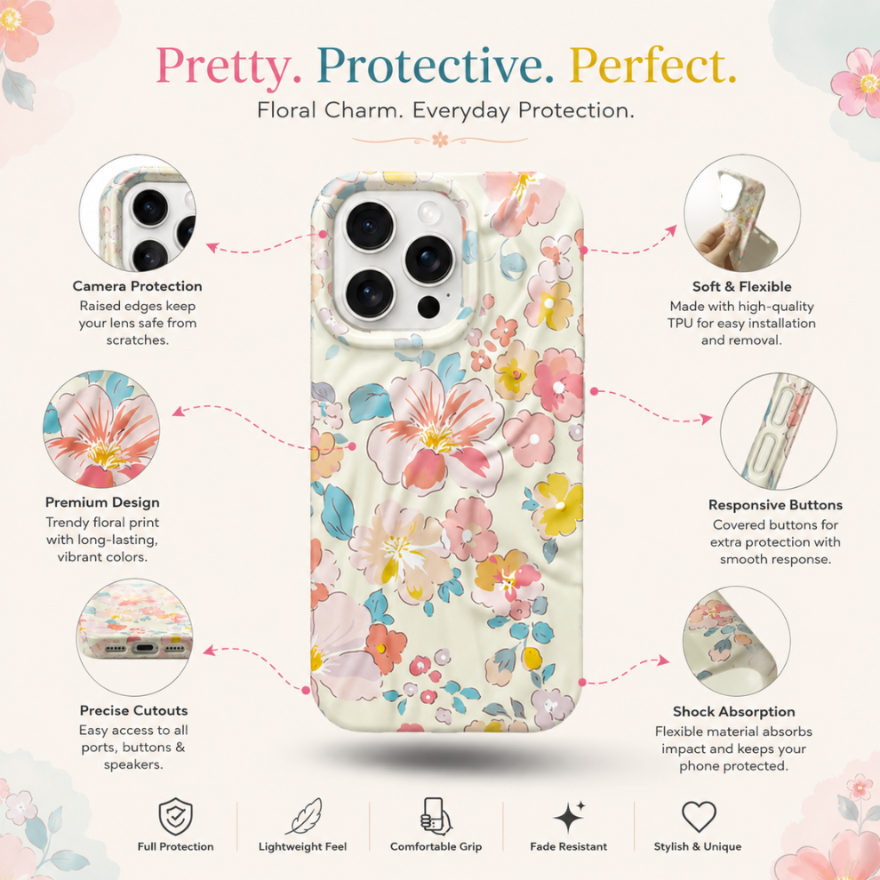 iPhone 14 Pro Max Pastel Pattern Protective Case – Floral