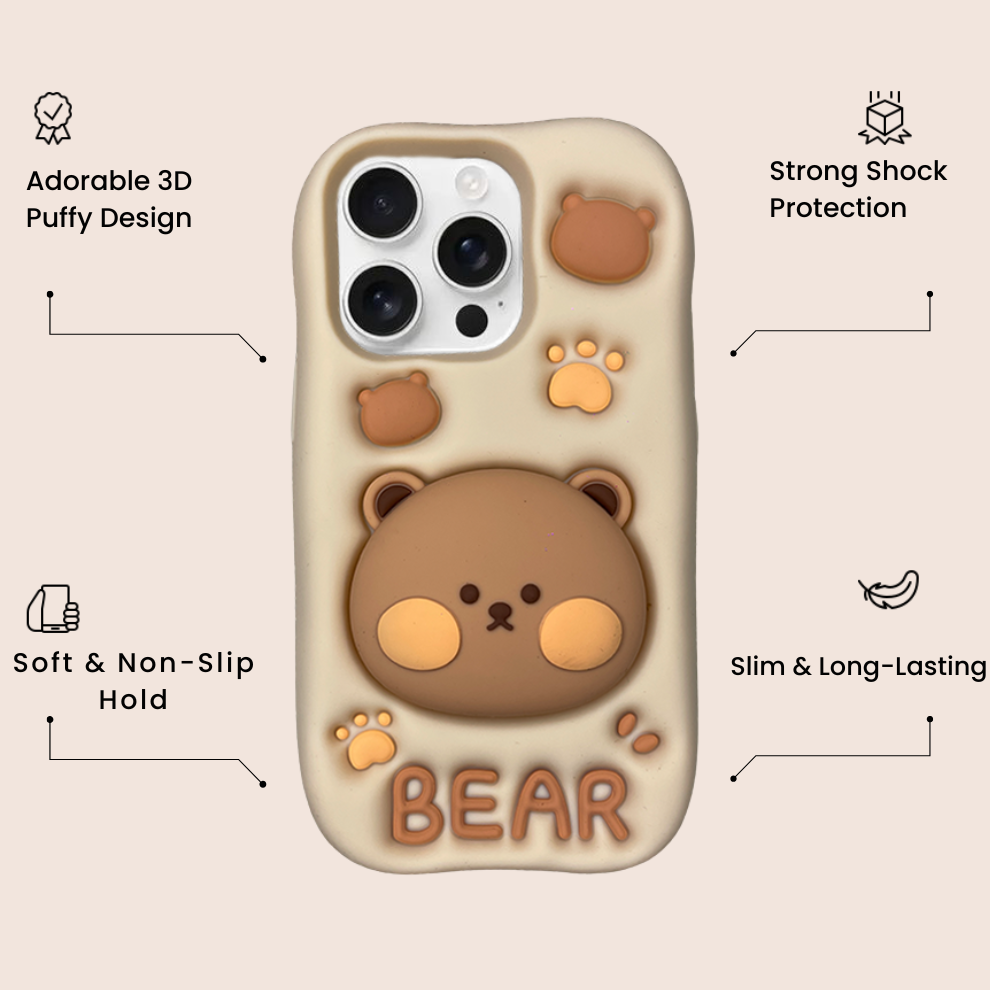 iPhone 14 Pro Max Bear Soft Silicone Case – Brown