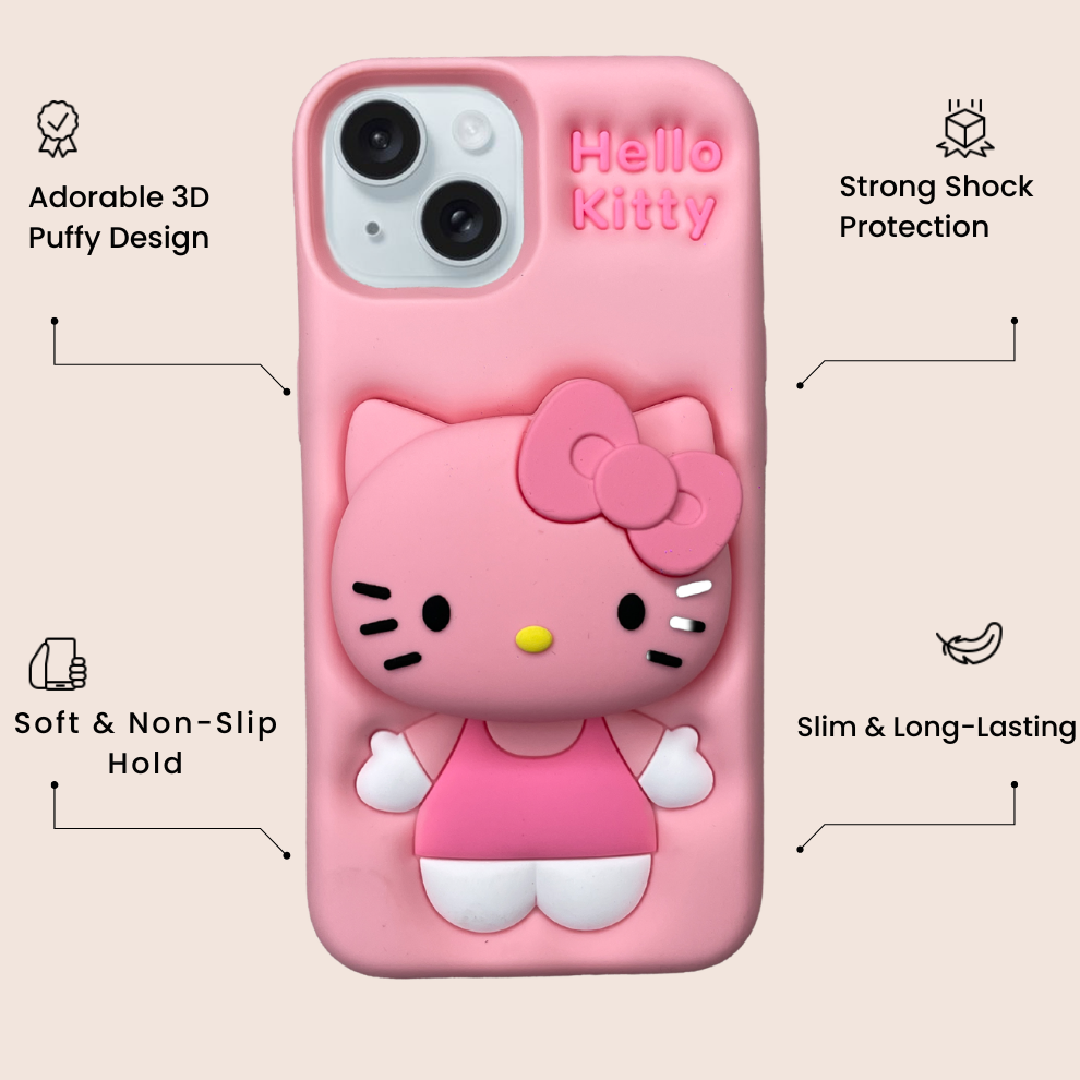iPhone 15 Kitty Cat Soft Silicone Case – Pink