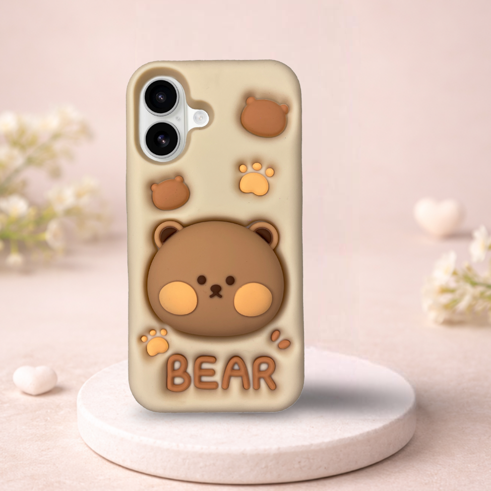iPhone 16 Bear Soft Silicone Case – Brown