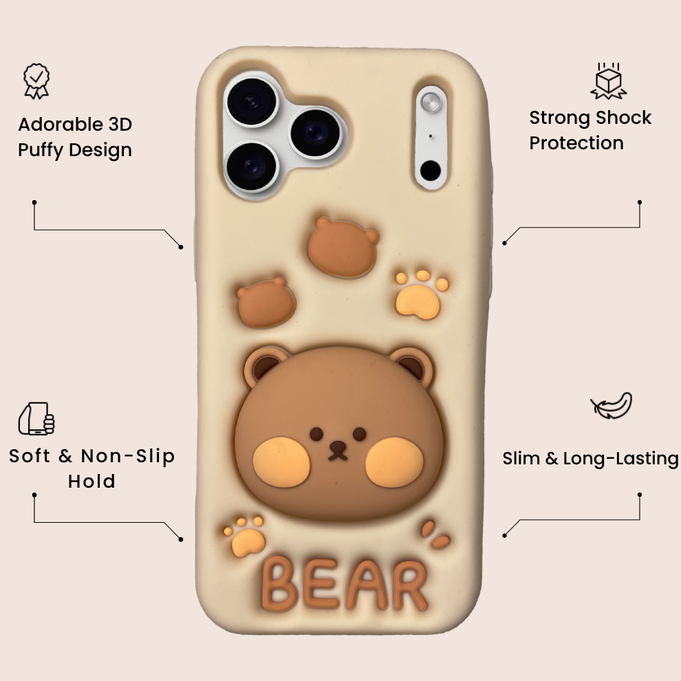 iPhone 17 Pro Bear Soft Silicone Case – Brown