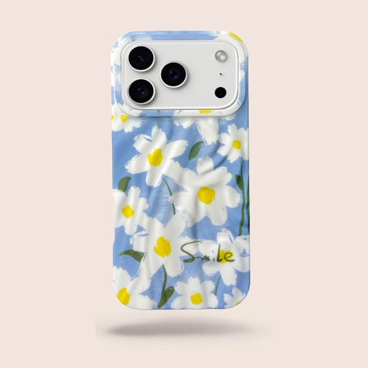Daisy Floral Case for iPhone 17 Pro Max – Premium Matte Printed Slim Shockproof Protective Cover (Blue & White)