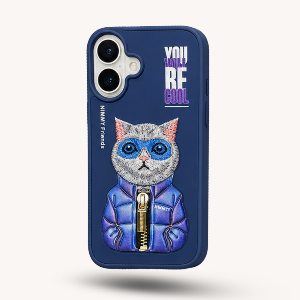 iPhone 16 3D Cat Case – Blue