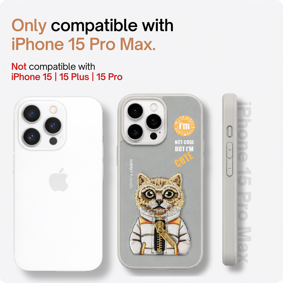 iPhone 15 Pro Max 3D Cat Case – Grey