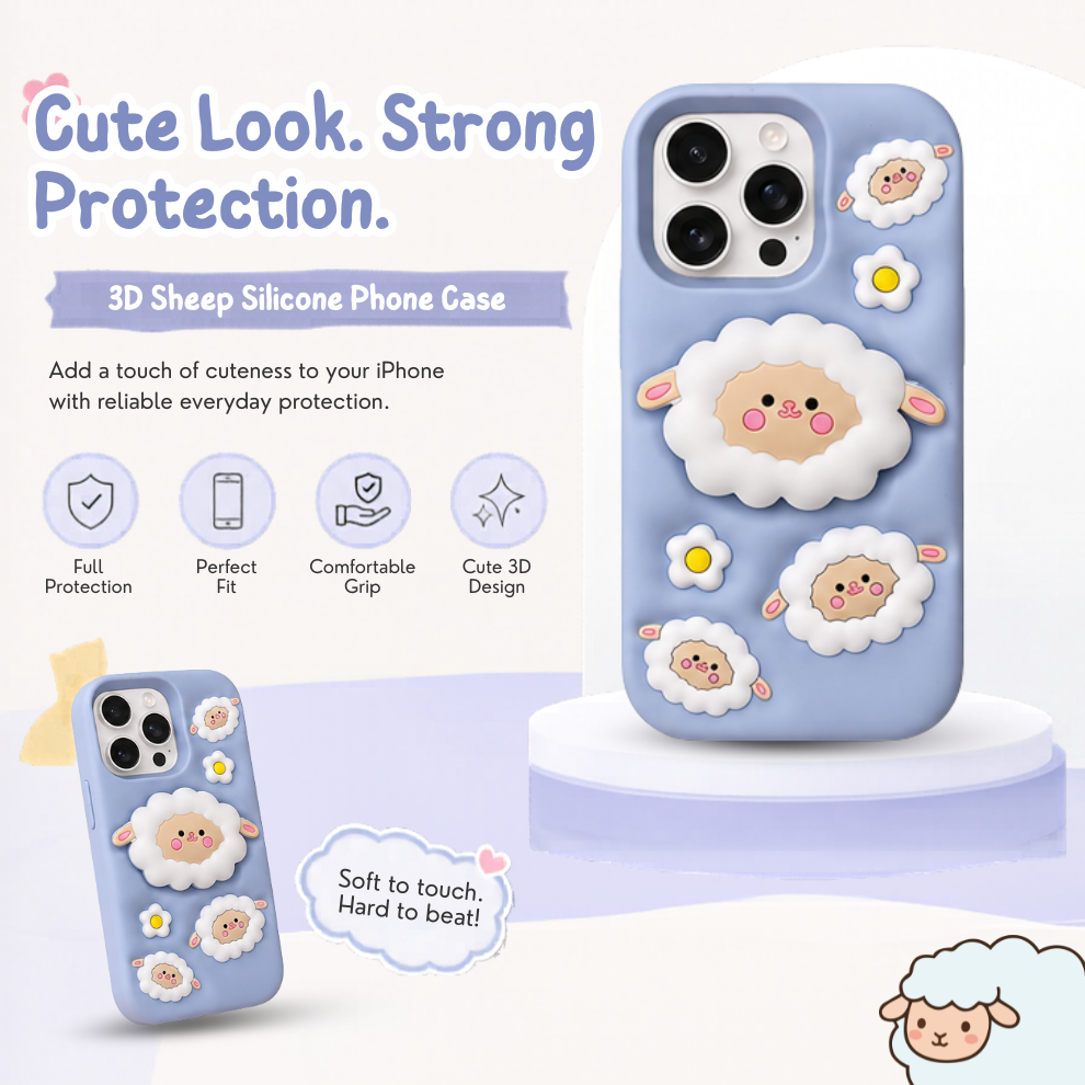 iPhone 14 Pro Sheep Soft Silicone Case – Blue