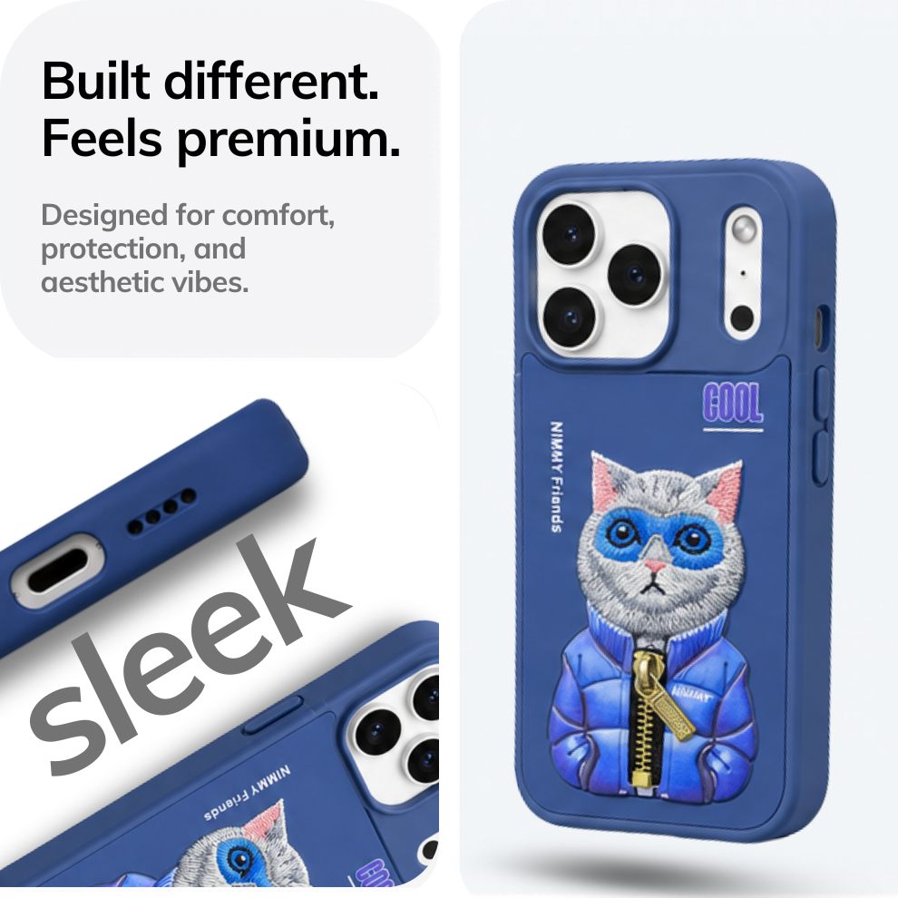 iPhone 17 Pro Max 3D Cat Case – Blue