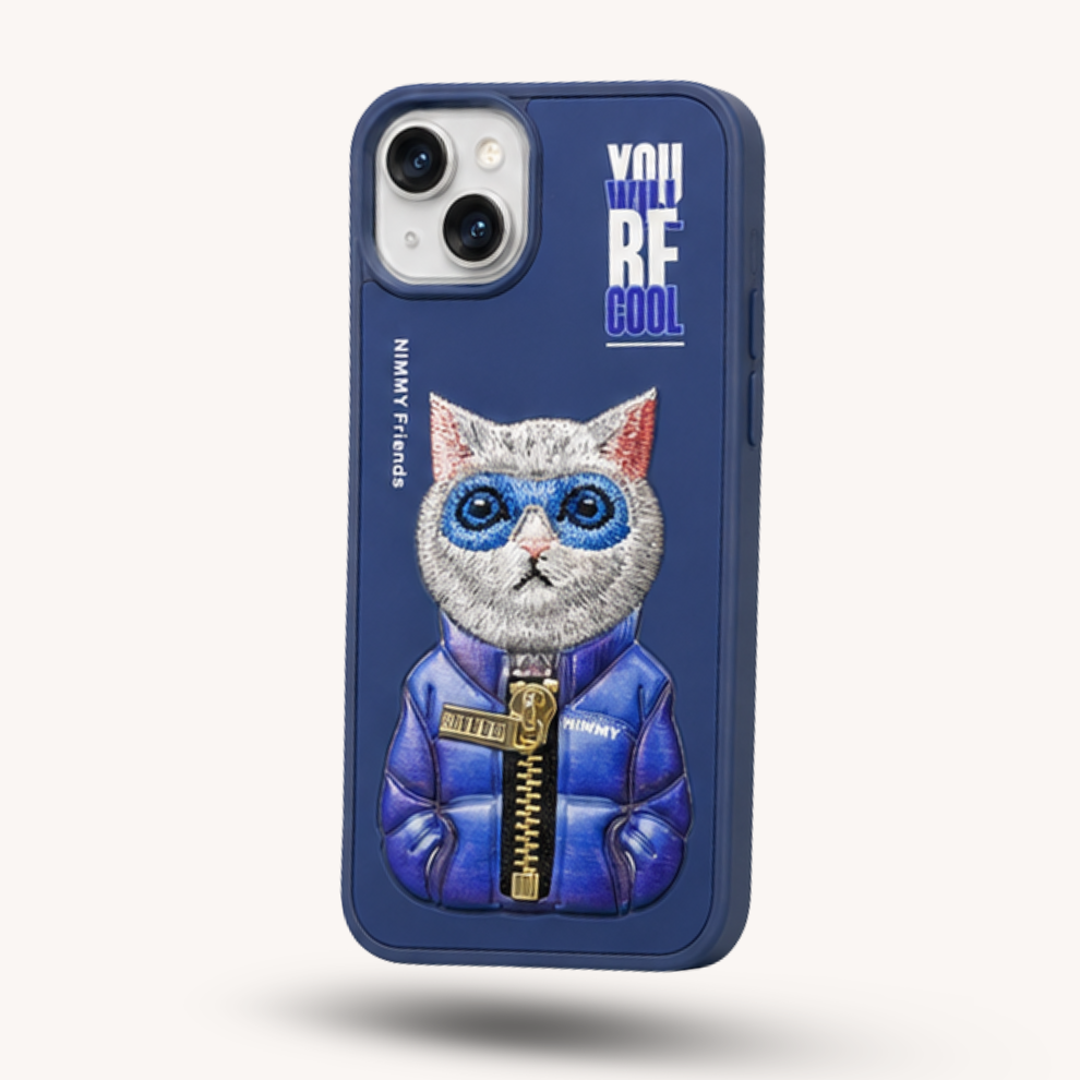 iPhone 15 3D Cat Case – Blue