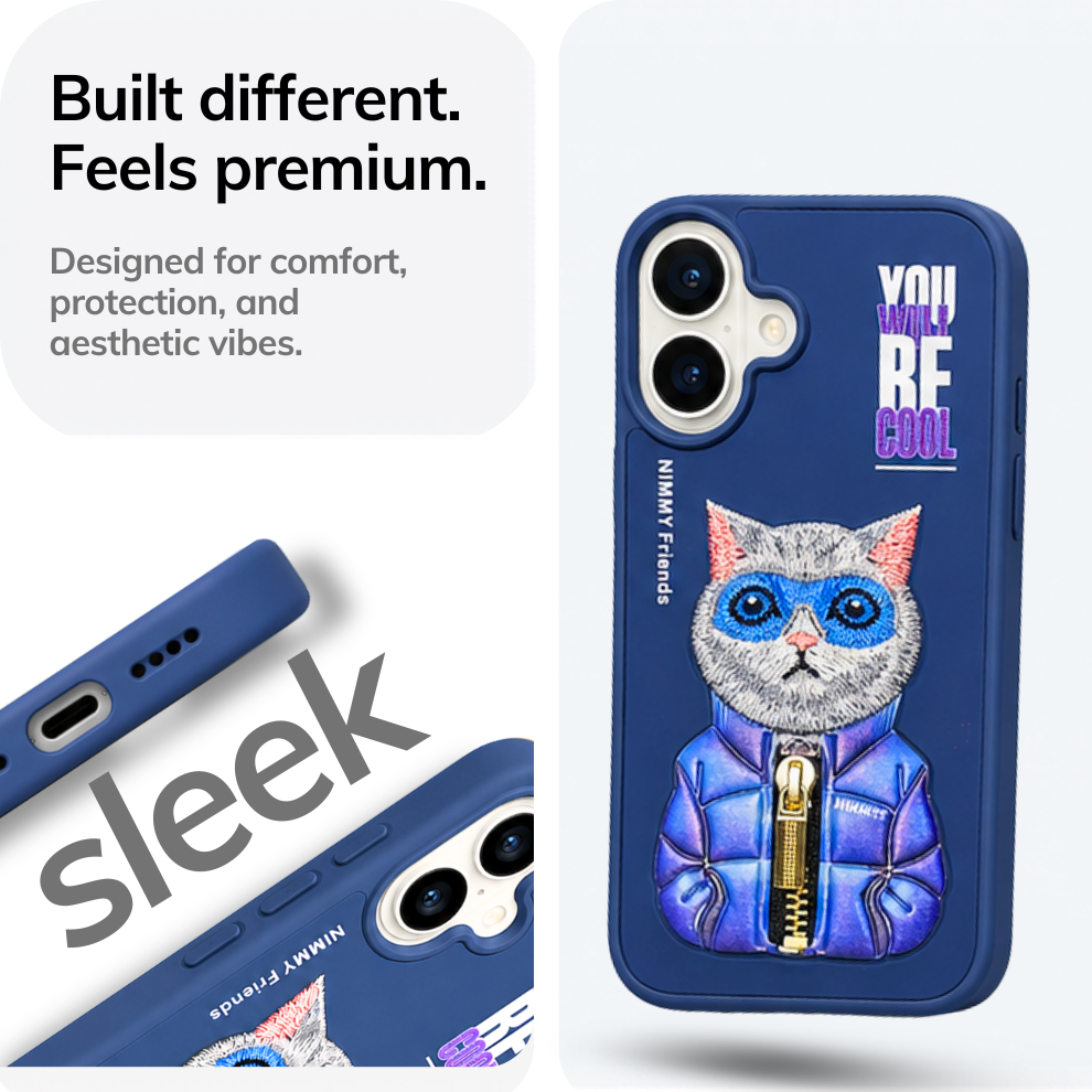iPhone 16 3D Cat Case – Blue