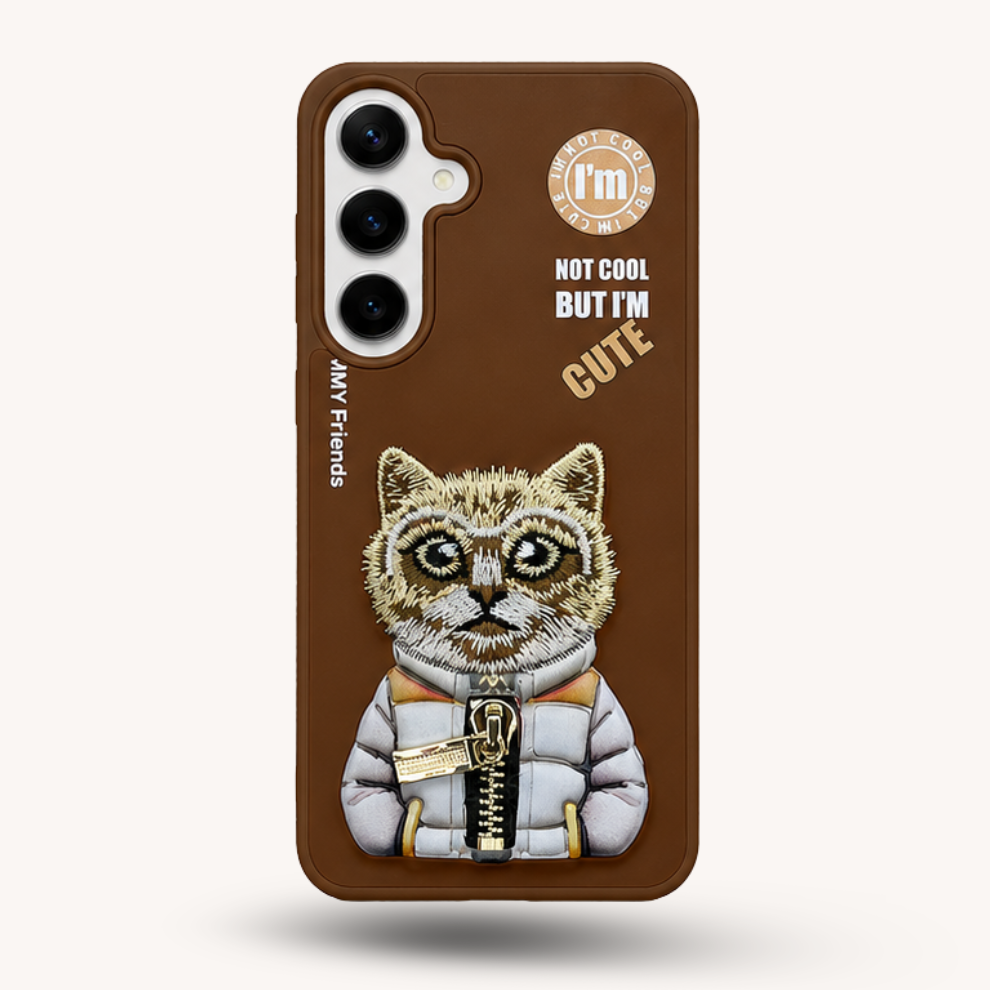 Samsung S24 3D Cat Case – Brown