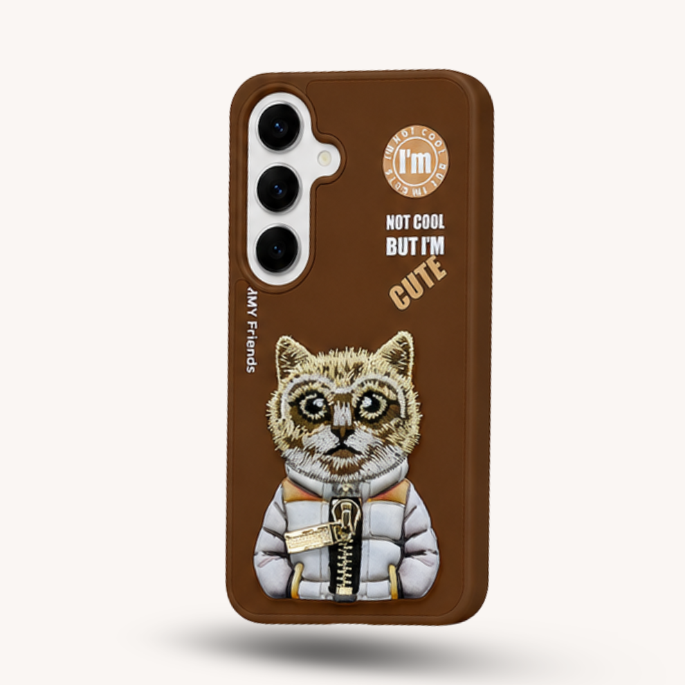 Samsung S24 3D Cat Case – Brown