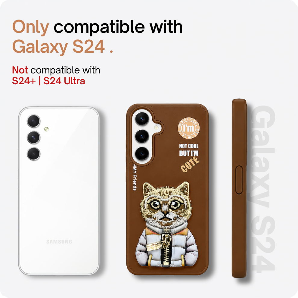 Samsung S24 3D Cat Case – Brown