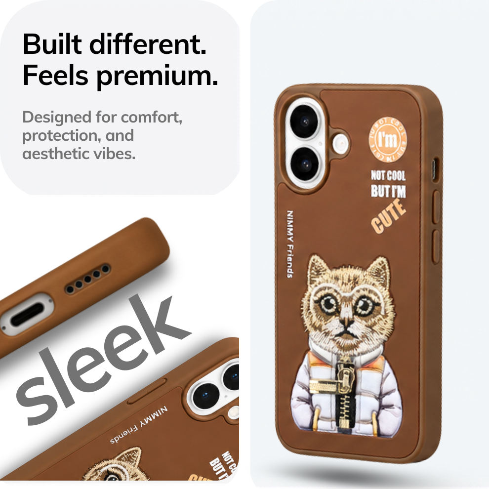 iPhone 17 3D Cat Case – Brown