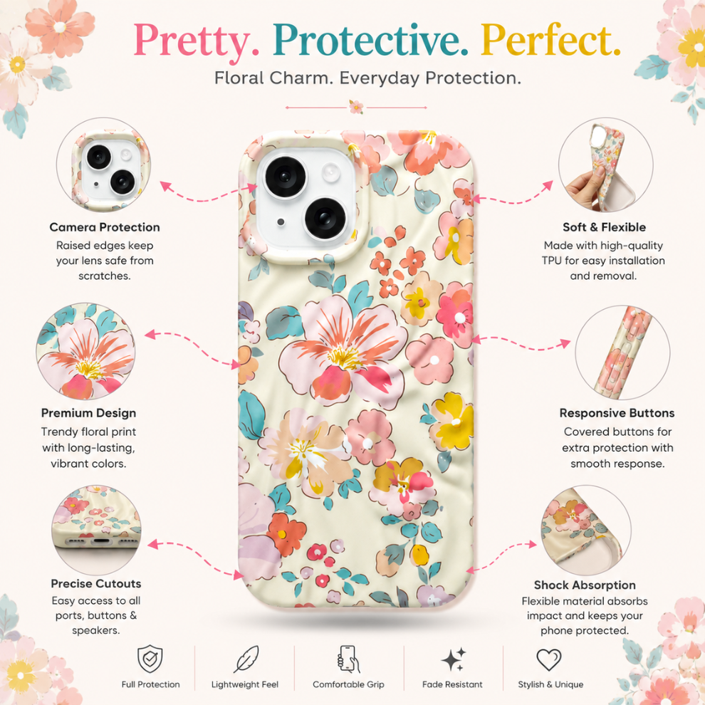 iPhone 14 Pastel Pattern Protective Case – Floral