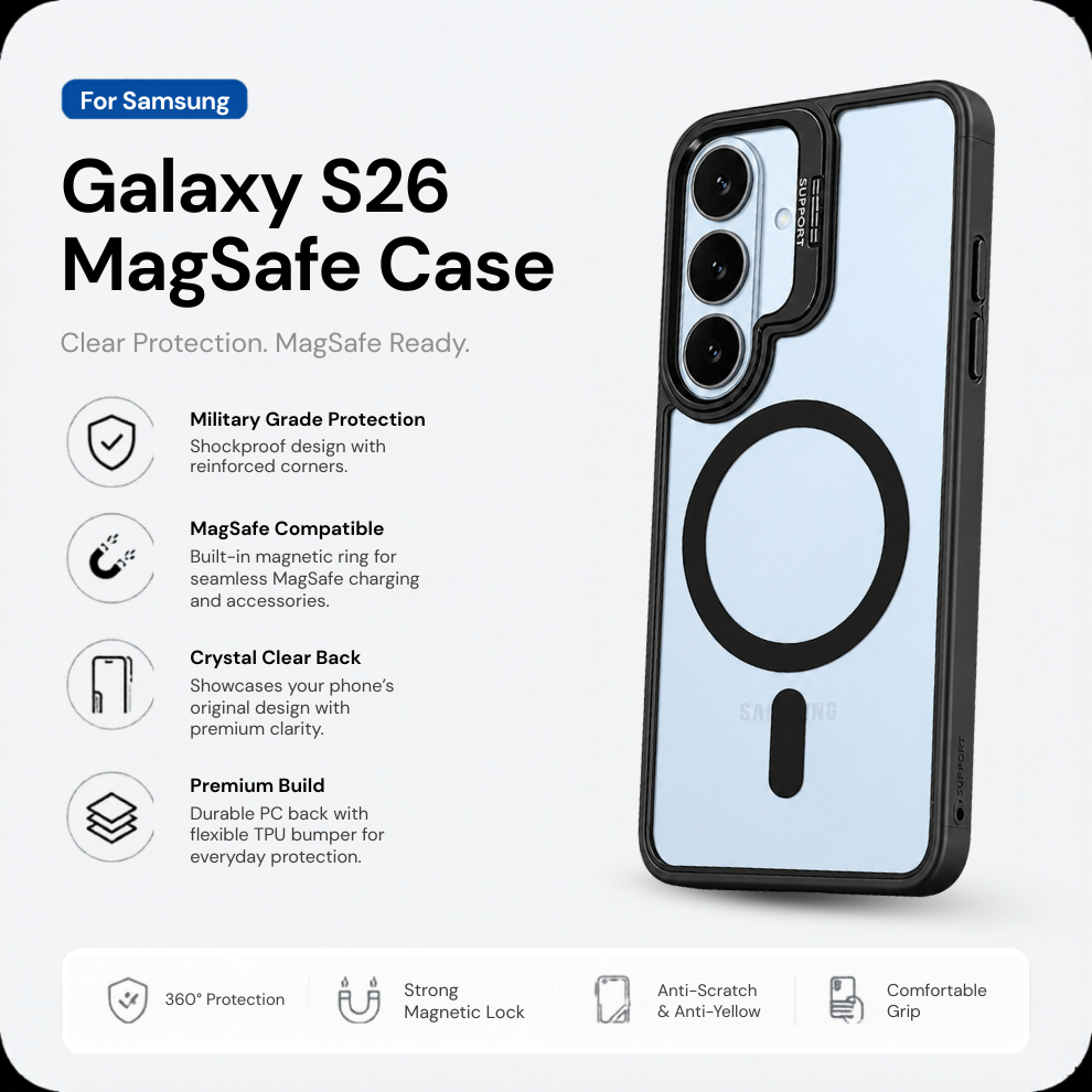 Samsung S26 Clear MagSafe Case – Black