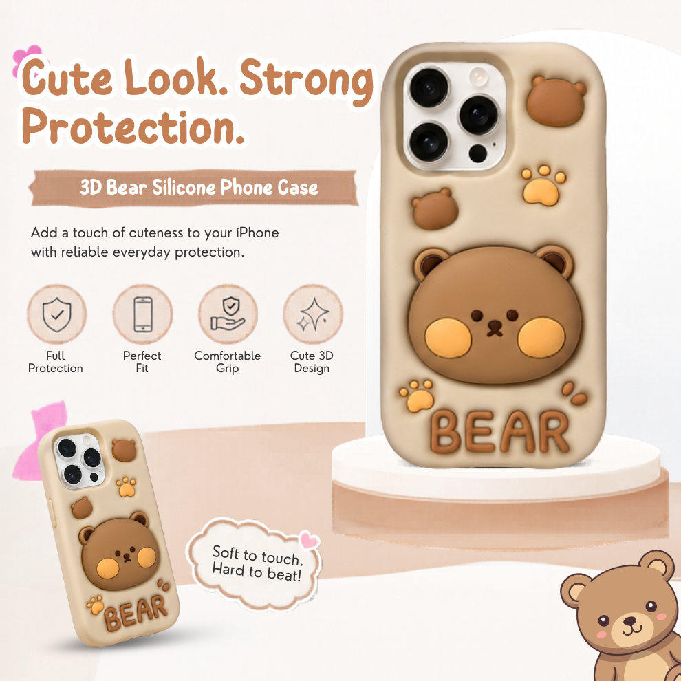 iPhone 15 Pro Bear Soft Silicone Case – Brown