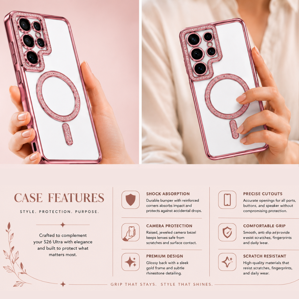 Samsung S26 Ultra Luxury Crystal MagSafe Case – Pink