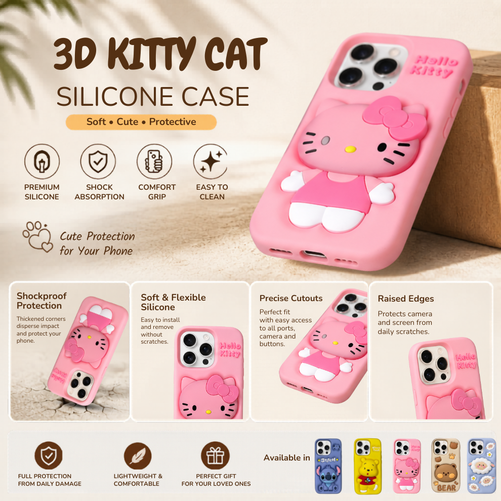 iPhone 15 Pro Kitty Cat Soft Silicone Case – Pink