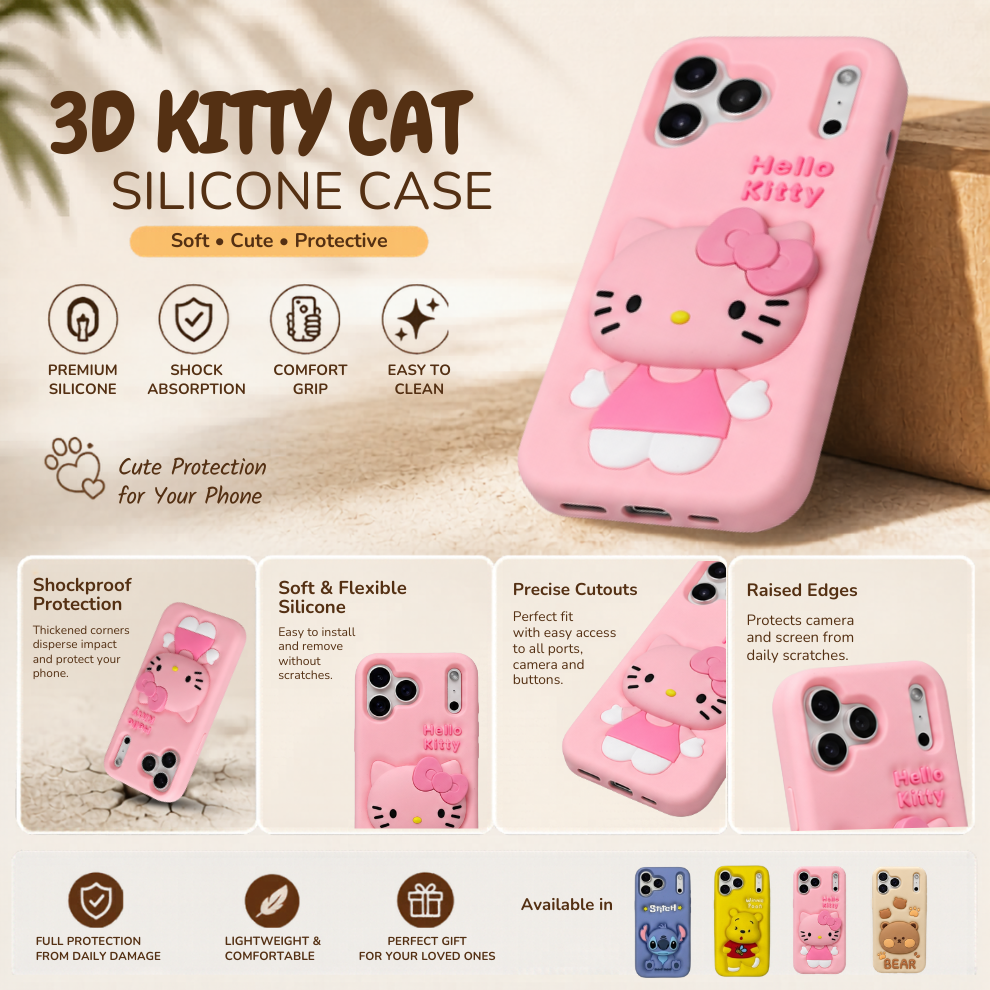 iPhone 17 Pro Max Kitty Cat Soft Silicone Case – Pink