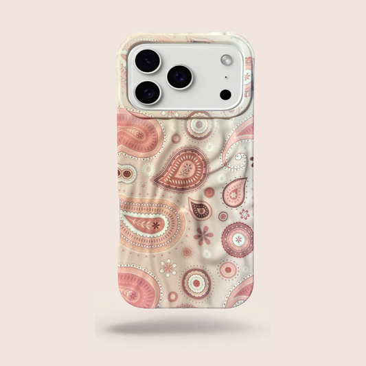 Paisley Pattern Case for iPhone 17 Pro – Premium Matte Printed Slim Shockproof Protective Cover (Beige & Rose Gold)