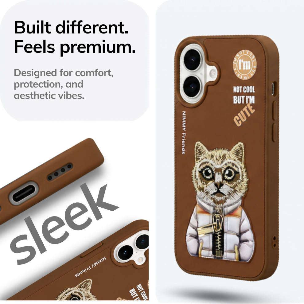 iPhone 16 3D Cat Case – Brown