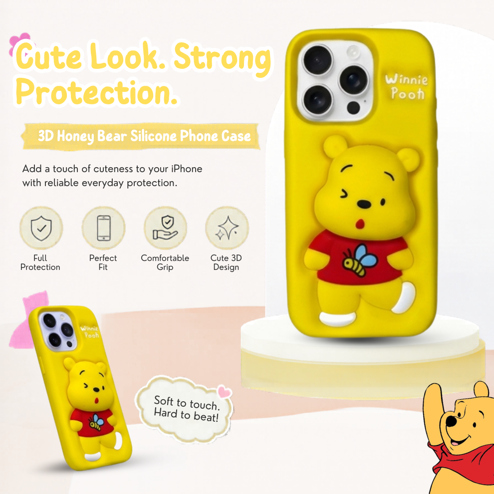 iPhone 16 Pro Honey Bear Soft Silicone Case – Yellow